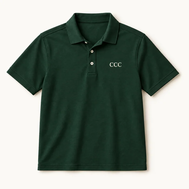 CCC Essentials Golf Polo in Pine Green, front, product concept