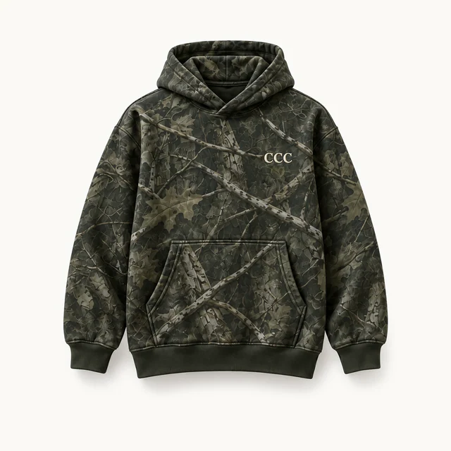 Cozy Camo Hoodie in Cozy Camo, front, product concept